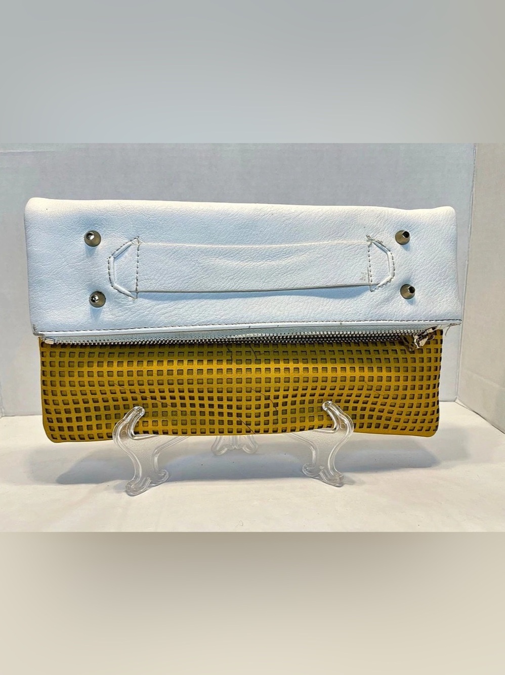 Urban Expressions Geometric Clutch in White & Yellow